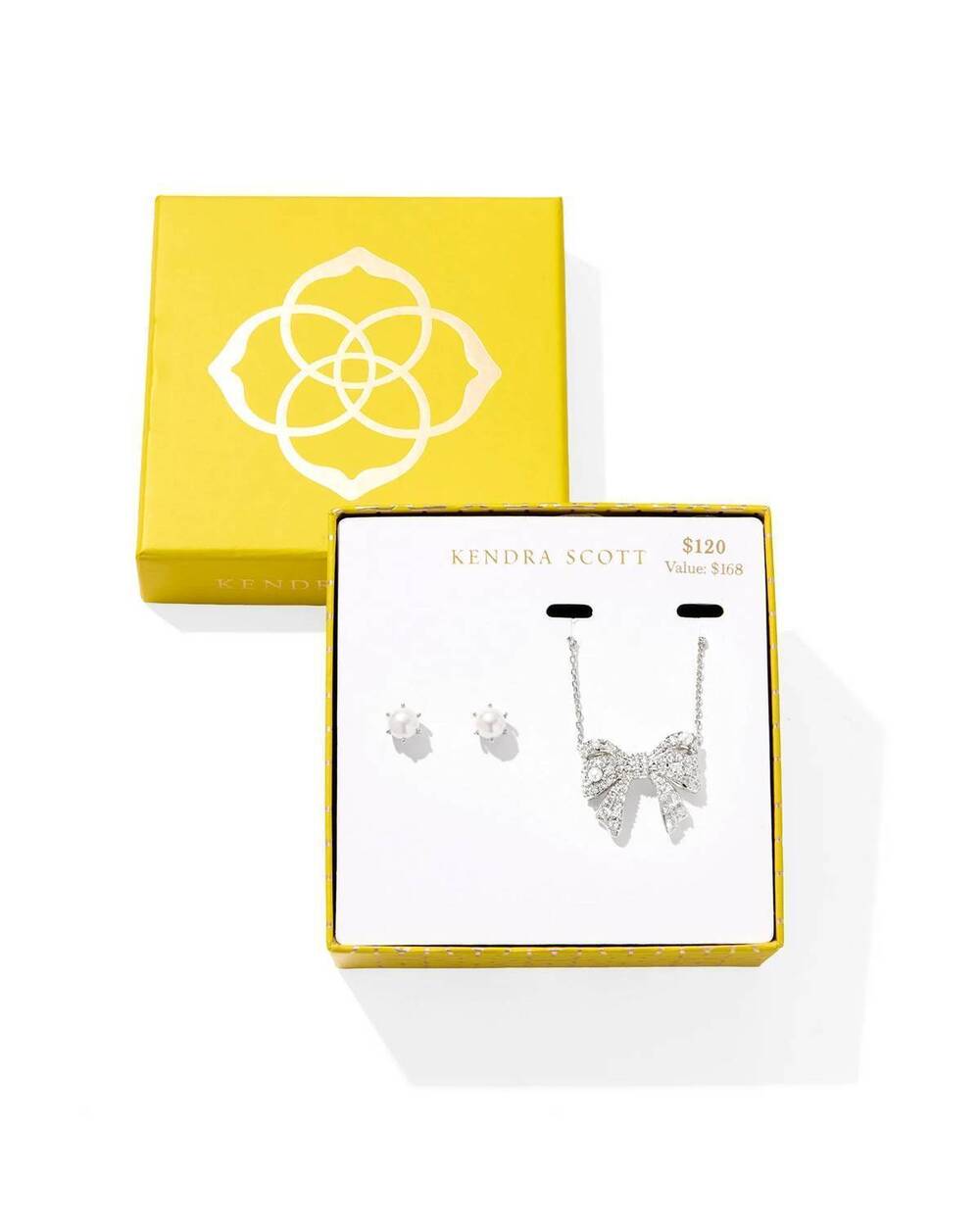 NEW KENDRA SCOTT women's krista bow necklace and ashton gift set in silver white